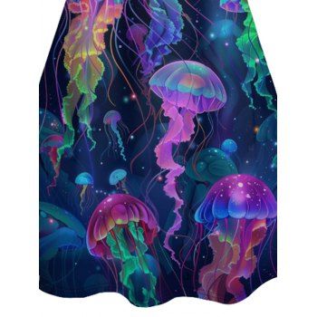 Psychedelic Jellyfish Print Spaghetti Strap V Neck A Line Mini Dress