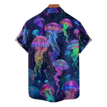 Vacation Psychedelic Jellyfish Print V Neck A Line Dress And Short Sleeve Shirt Matching Outfit