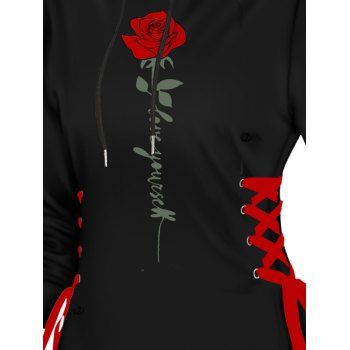 Valentine's Day Rose Print Lace Up Mini Hooded Dress