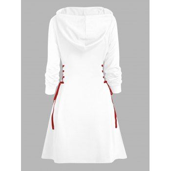 Valentine`s Day Contrast Heart Star Print Lace Up Mini Hooded Dress 