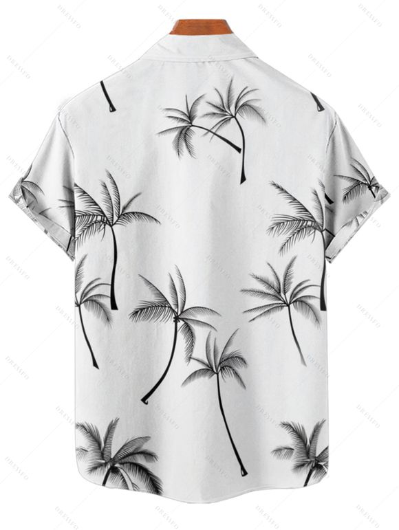 Chemise de Vacances Arbre de Palmier Imprimée Boutonnée à Manches Courtes - Blanc L