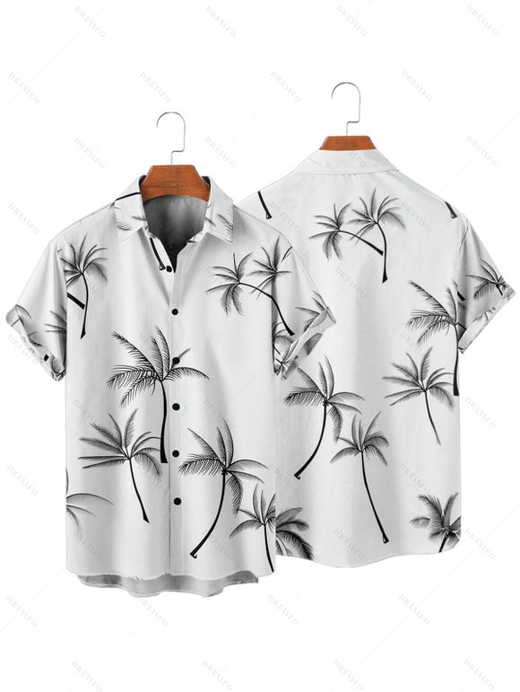 Chemise de Vacances Arbre de Palmier Imprimée Boutonnée à Manches Courtes - Blanc L