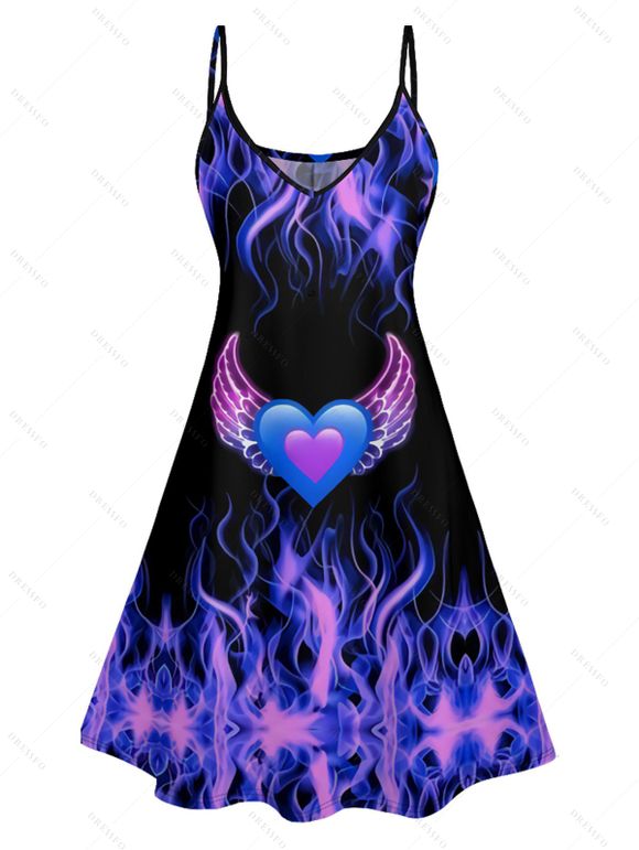 Robe Ligne A à Bretelle Fine Cœur Aile Imprimée Saint-Valentin - Bleu profond XXXXXL | US 20