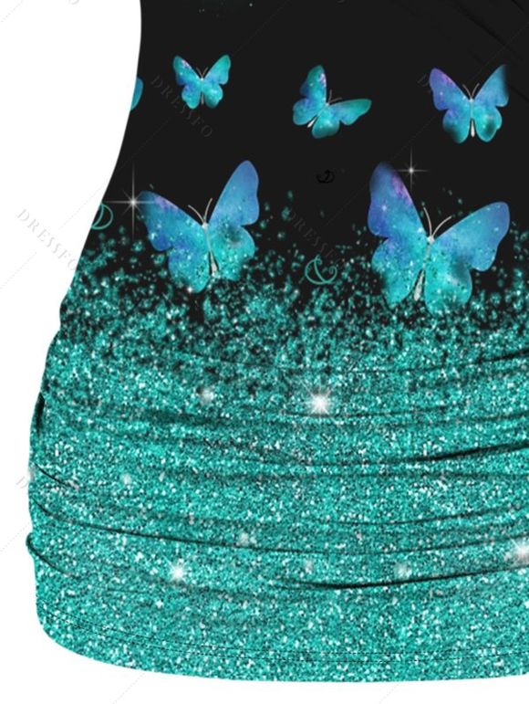 Débardeur Superposé Papillon Imprimé en Dentelle Insérée à Volants - Noir XL | US 12