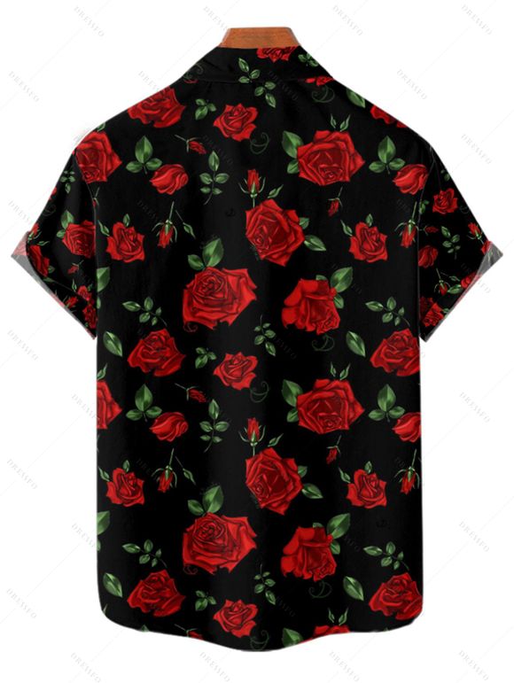 Chemise Rose en Tissu Imprimé Boutonnée Saint-Valentin à Manches Courtes - Noir L