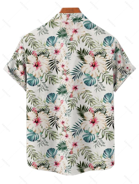 Tropical Flower Leaf Print Colorblock Belted Mini Dress And Short Sleeve Shirt Vacation Outfit - Vert clair S | US 4