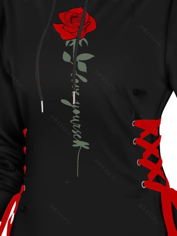 Mini-Robe à Capuche avec Lacets et à Imprimé Roses pour Saint-Valentin - Noir M | US 6