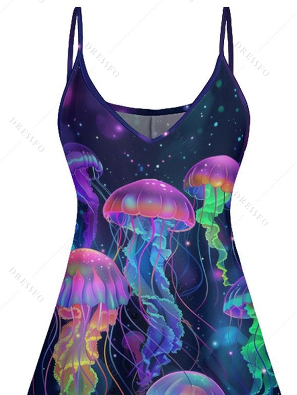 Mini Robe Ligne A à Bretelle Fine Méduse Imprimée à Col V - Bleu de Minuit S | US 4