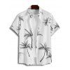 Chemise de Vacances Arbre de Palmier Imprimée Boutonnée à Manches Courtes - Blanc S