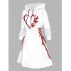 Valentine's Day Contrast Heart Star Print Lace Up Mini Hooded Dress