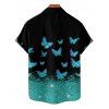 Chemise Brillante Papillon Imprimé Boutonnée à Manches Courtes - Noir 4XL