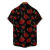 Chemise Rose en Tissu Imprimé Boutonnée Saint-Valentin à Manches Courtes - Noir S