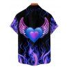 Chemise Boutonnée Cœur Aile en Flamme Imprimé à Manches Courtes Saint-Valentin - Bleu profond S