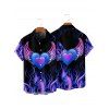 Chemise Boutonnée Cœur Aile en Flamme Imprimé à Manches Courtes Saint-Valentin - Bleu profond S