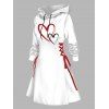 Valentine's Day Contrast Heart Print Lace Up Mini Hooded Dress