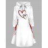 Mini Robe à Capuche Cœur Contrasté Imprimé Saint-Valentin à Lacets - Blanc S | US 4