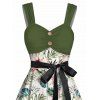 Mini Robe de Vacances Ceinturée Fleur Tropicale Imprimée en Blocs de Couleurs à Volants - Vert clair XXXL | US 14