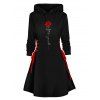 Mini-Robe à Capuche avec Lacets et à Imprimé Roses pour Saint-Valentin - Noir S | US 4