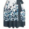 Mini Robe Ceinturée Ombré Fleur et Feuille Imprimées sans Poitrine - Bleu de Minuit S | US 4