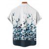 Chemise Boutonnée Peinture Feuille et Fleur Imprimées à Manches Courtes - Bleu de Minuit S