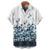 Chemise Boutonnée Peinture Feuille et Fleur Imprimées à Manches Courtes - Bleu de Minuit S