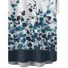 Chemise Boutonnée Peinture Feuille et Fleur Imprimées à Manches Courtes - Bleu de Minuit S