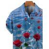 Chemise Boutonnée Rose Océan Imprimée Manches Courtes à Col Relevé - Bleu gris S