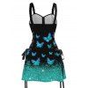 Shiny Butterfly Print Lace Up Half Zipper Mini Dress And Short Sleeve Shirt Matching Outfit - Noir S | US 4