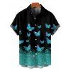 Shiny Butterfly Print Lace Up Half Zipper Mini Dress And Short Sleeve Shirt Matching Outfit - Noir S | US 4