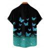 Shiny Butterfly Print Lace Up Half Zipper Mini Dress And Short Sleeve Shirt Matching Outfit - Noir S | US 4