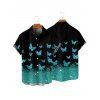 Shiny Butterfly Print Lace Up Half Zipper Mini Dress And Short Sleeve Shirt Matching Outfit - Noir S | US 4