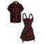 Allover Rose Print Half Zipper Lace Up Valentine's Day Dress And Short Sleeve Shirt Matching Outfit - Noir S | US 4