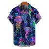 Vacation Psychedelic Jellyfish Print V Neck A Line Dress And Short Sleeve Shirt Matching Outfit - Bleu de Minuit S | US 4