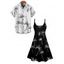 Palm Tree Print V Neck A Line Mini Dress And Short Sleeve Shirt Vacation Outfit - Noir S | US 4