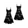 Palm Tree Print V Neck A Line Mini Dress And Short Sleeve Shirt Vacation Outfit - Noir S | US 4