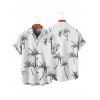 Palm Tree Print V Neck A Line Mini Dress And Short Sleeve Shirt Vacation Outfit - Noir S | US 4