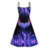 Valentine's Day Heart Wing Flame Print V Neck A Line Dress And Short Sleeve Shirt Matching Outfit - Bleu profond S | US 4