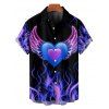 Valentine's Day Heart Wing Flame Print V Neck A Line Dress And Short Sleeve Shirt Matching Outfit - Bleu profond S | US 4