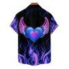 Valentine's Day Heart Wing Flame Print V Neck A Line Dress And Short Sleeve Shirt Matching Outfit - Bleu profond S | US 4