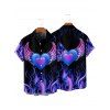 Valentine's Day Heart Wing Flame Print V Neck A Line Dress And Short Sleeve Shirt Matching Outfit - Bleu profond S | US 4