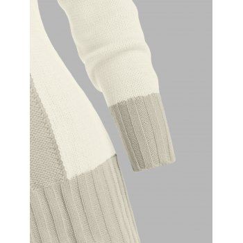 Contrast Color Mock Horn Button Plunge Neck Casual Sweater 