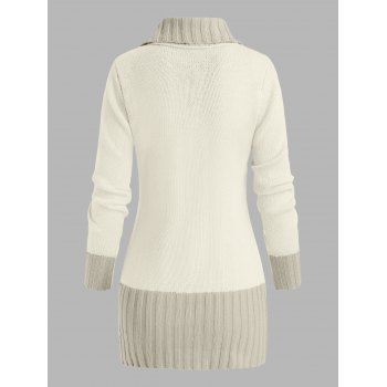 Contrast Color Mock Horn Button Plunge Neck Casual Sweater 