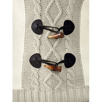Contrast Color Mock Horn Button Plunge Neck Casual Sweater 