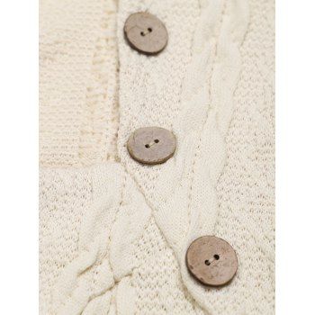 Solid Color Cable Knit Textured Mock Button Casual Sweater 