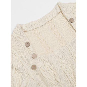Solid Color Cable Knit Textured Mock Button Casual Sweater 