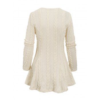 Solid Color Cable Knit Textured Mock Button Casual Sweater 