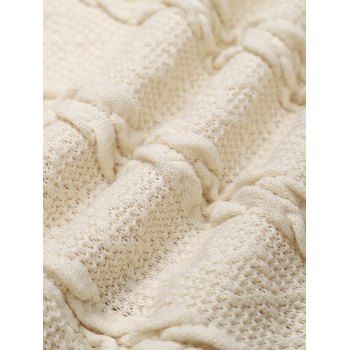 Solid Color Cable Knit Textured Mock Button Casual Sweater 