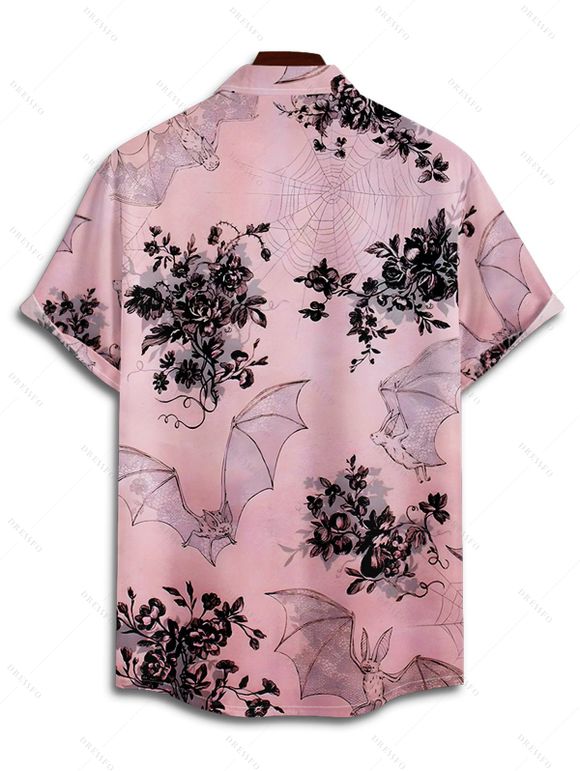 Chemise Décontractée Chauve-souris Imprimé Boutonnée à Manches Roulées pour Homme - Rose clair 2XL