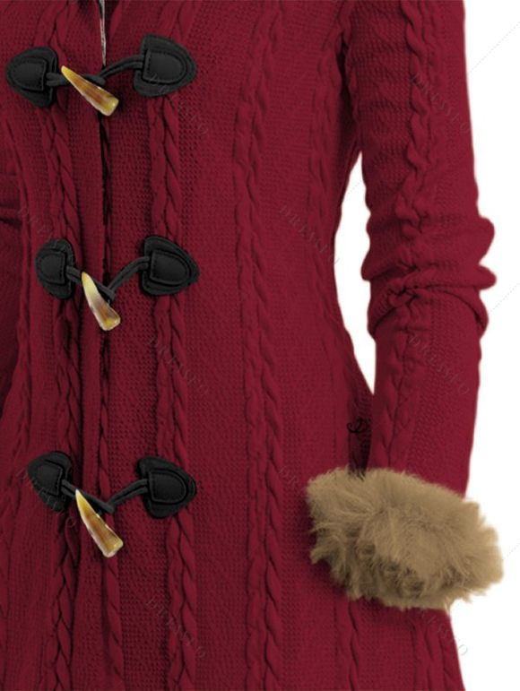 Manteau à Capuche Long Boutonné Panneau à Carreaux en Fausse Fourrure - Rouge foncé XXL | US 14