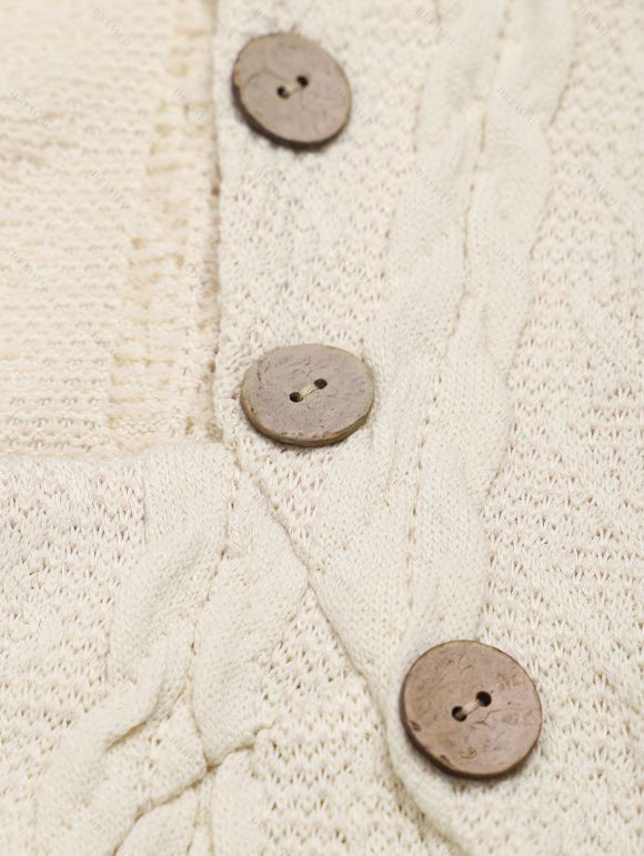 Pull Décontracté Texturé en Tricot à Câble en Couleur Unie avec Bouton - Beige XXL | US 14